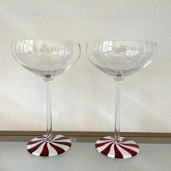 Peppermint Swirl Martini Coupe Cocktail Glasses Set of 2 Christmas Holiday New - Picture 6 of 8